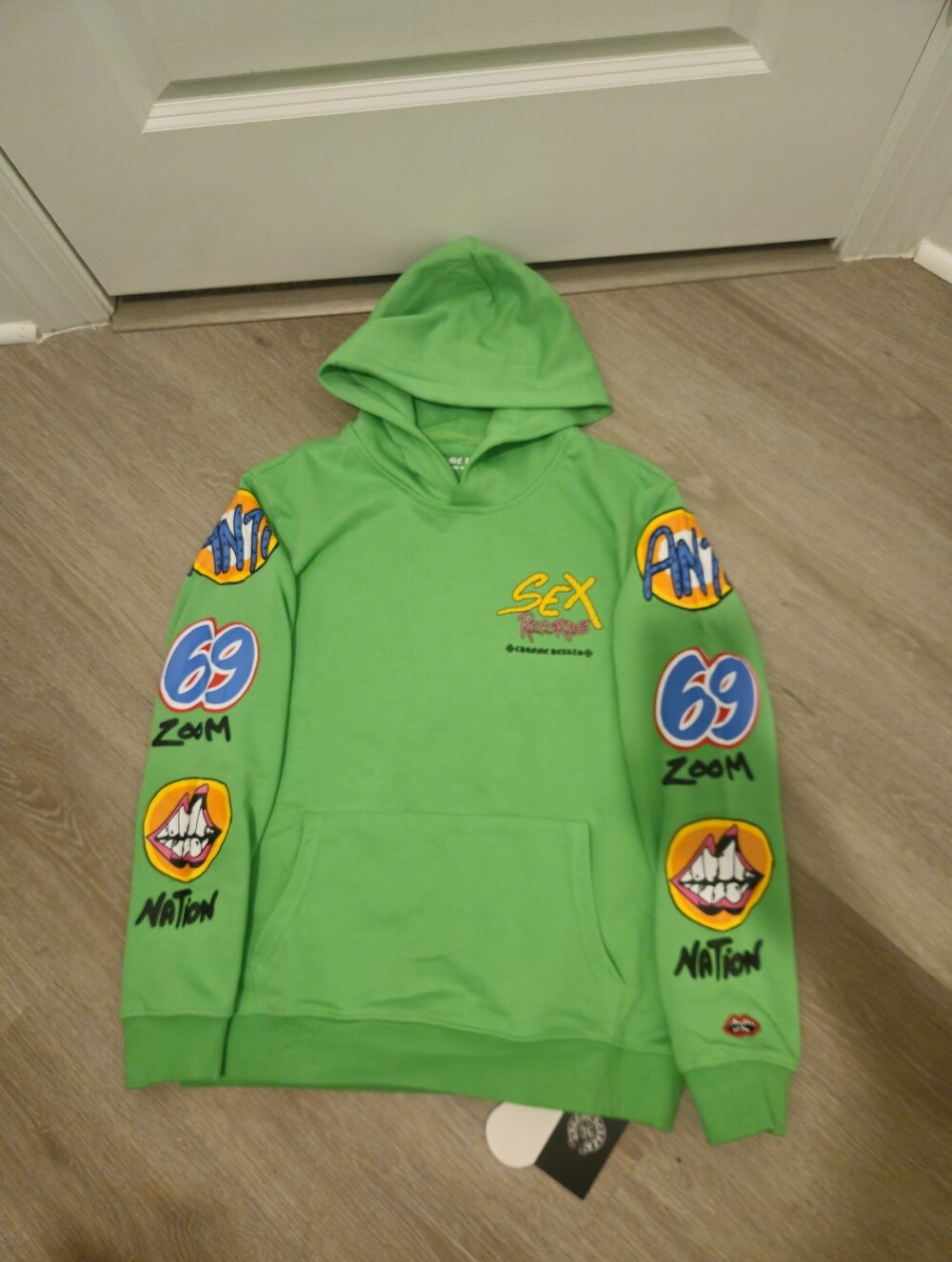 Chrome Hearts Lime Green Pullover Hoodie with Black Logo Tag